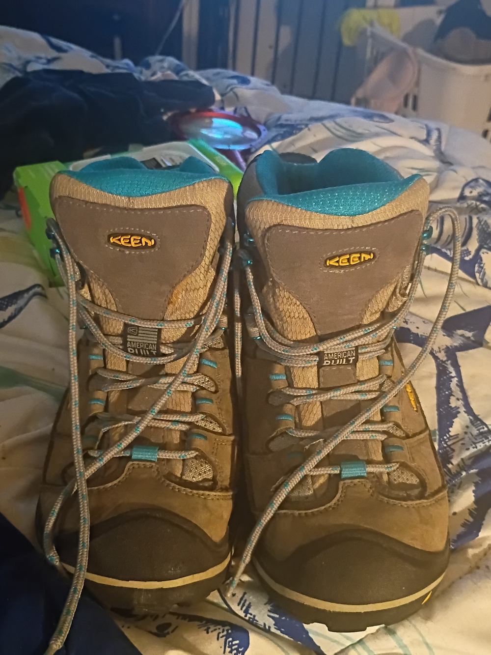 KEEN Brown and Teal Women's Lace-Up Hiking Boots